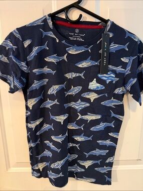 Boys' Navy Shark Print Short Sleeve Tee